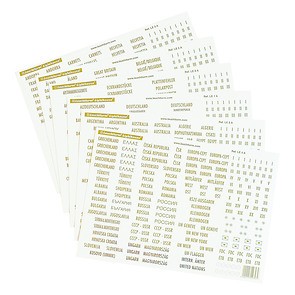 Country Labels with gold lettering, self-adhesive, various additional labels