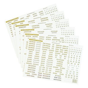 Country Labels with gold lettering, self-adhesive, Canada, USA and many more