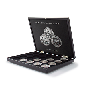 VOLTERRA UNO Display Coin Case for 20 Somalia Elephant 1 oz.Silver Coins in Capsules