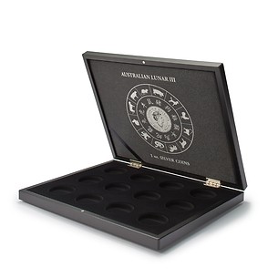 Presentation case for 12 'Lunar Series III' 1 oz. silver coins in original capsules