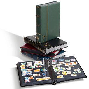 PREMIUM Stockbooks - padded leather cover, black pages, clear strips and interleaves