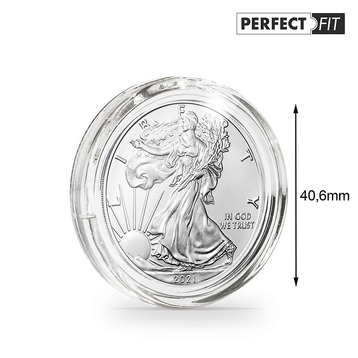 Ultra Perfect Fit coin caps.f. 1 oz. Silver 40,6 mm(e.g,American Eagle), p. of 10,LH,USA
