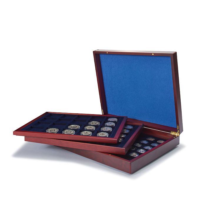 VOLTERRA TRIO de Luxe Case with 3 wooden trays, 1x48 coins 30mm max, 1x30 coins 39mm max,