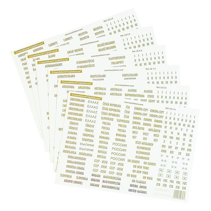 Country Labels with gold lettering, self-adhesive, Switzerland, France, Austria and many m