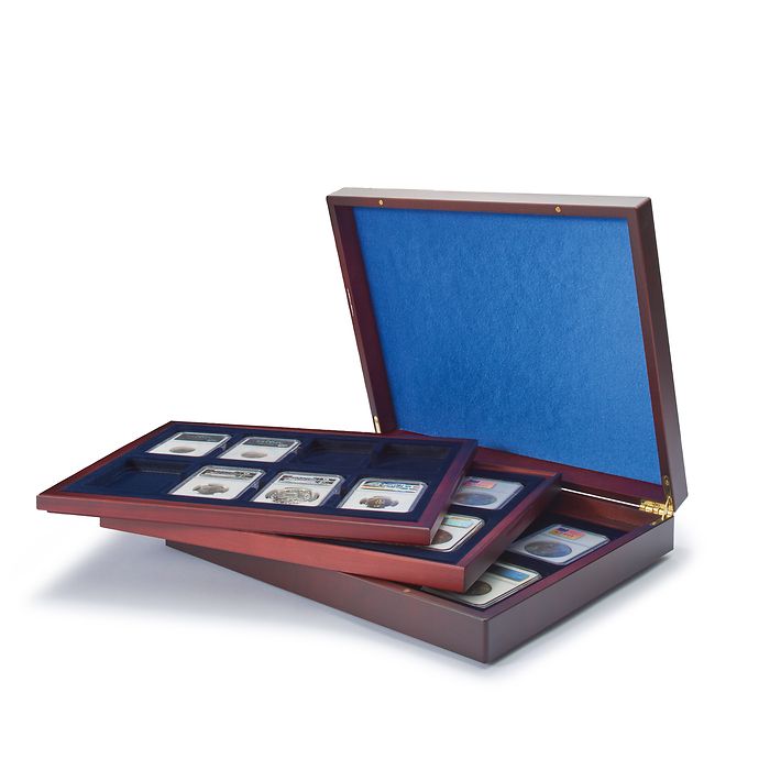 VOLTERRA TRIO de Luxe Presentation Case with 3 wooden trays, for 24 certified coin holders