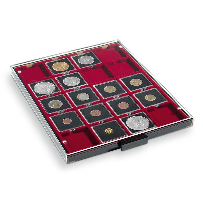 Coin Box with 20 square compartments up to 2' (50 mm) Ï, red insert