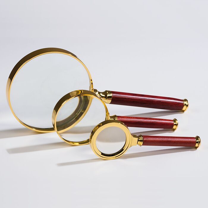 Small ROSEWOOD magnifier with handle, 5x magnification