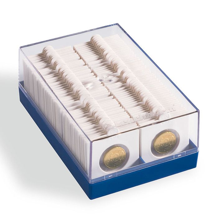 Plastic box for 100 Coin Holders 2x2', blue