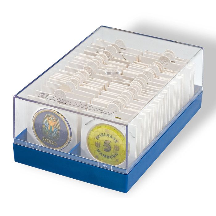 Plastic box for 100 Coin Holders 2x2', blue