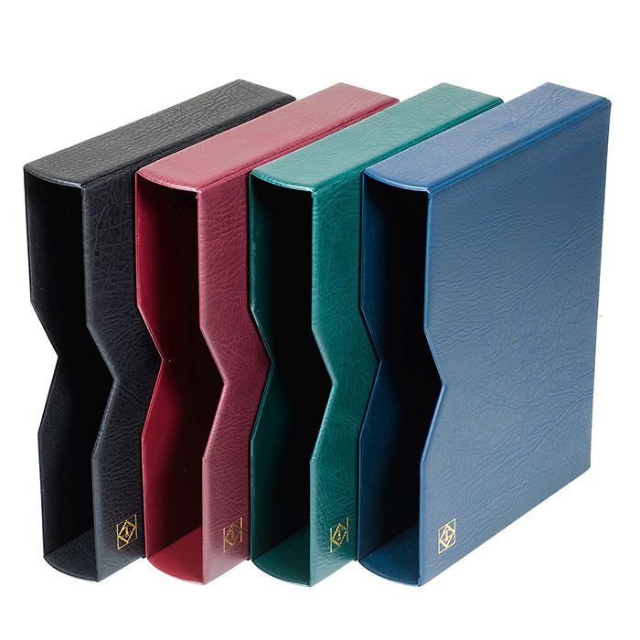 Plastic Slipcase for Stockbooks, padded leather cover 32 pages, black