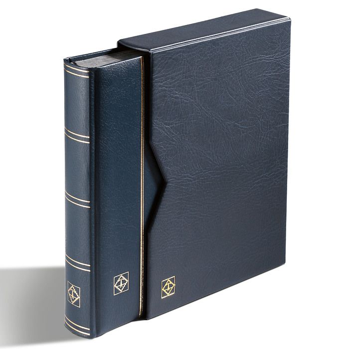 Premium Stockbook, A4 32 black pages, padded leather cover, with slipcase, black