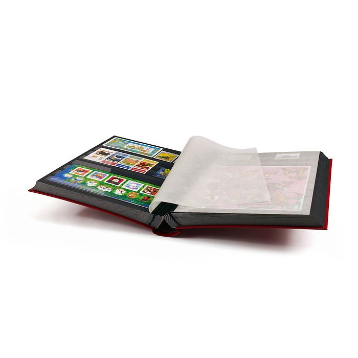 BASIC A4  Stockbook, 64 black pages, non-padded cover, red