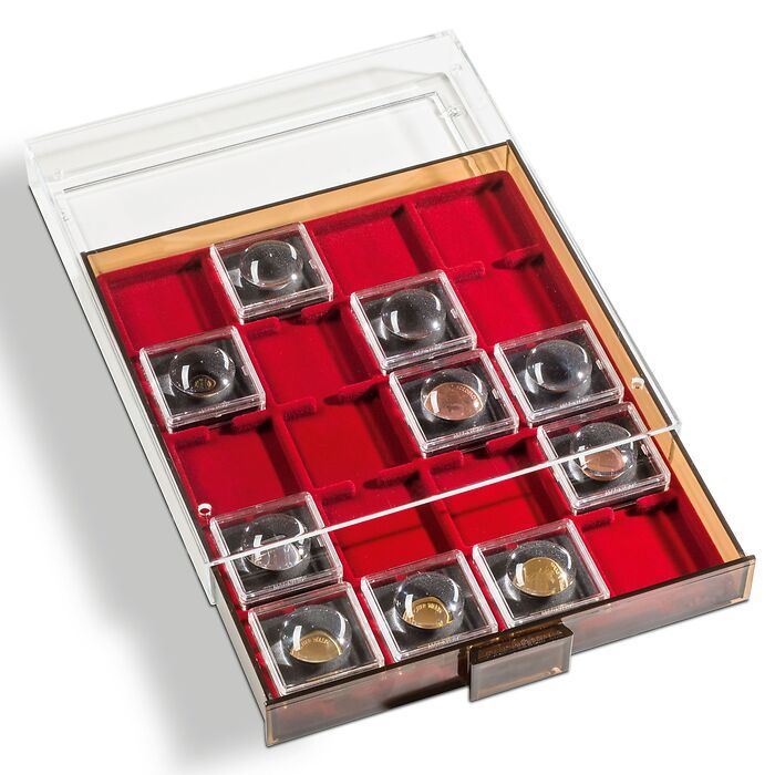 Coin Box 6 square compartments in size 86x86 mm (3 1/4 x 3 1/4 in), smoke colored