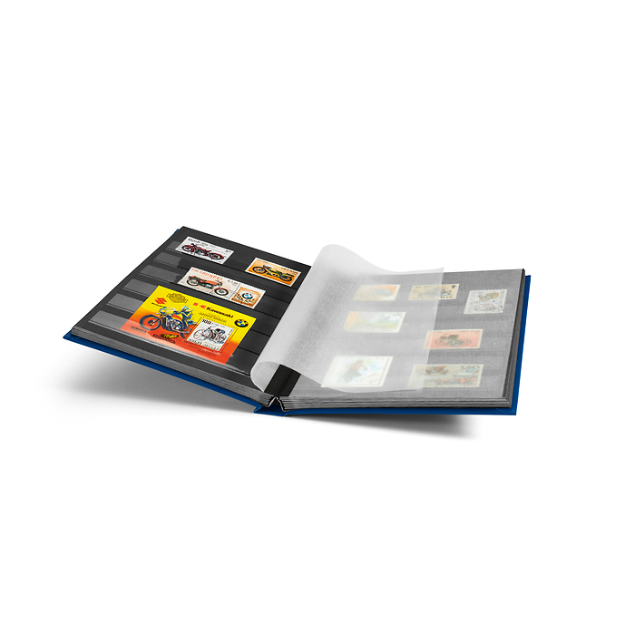 BASIC A5 Stockbook, 32 black pages, hard cover, blue