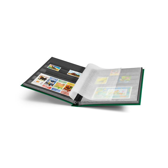 BASIC A5 Stockbook, 32 black pages, hard cover, green