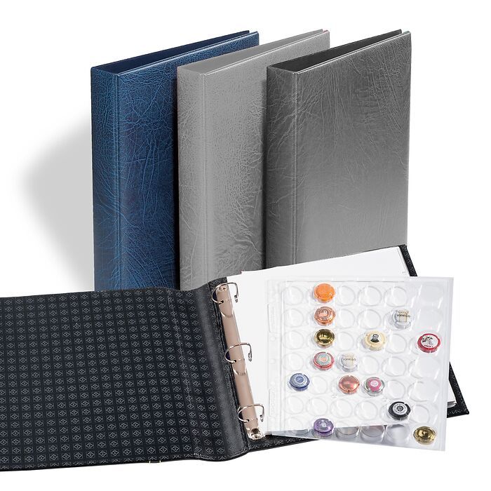 GRANDE F 3-RING BINDER with 4 ENCAP PAGES for CHAMPAGNE CAPS, Blue