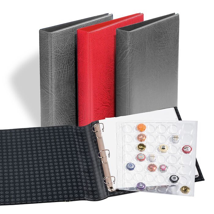 GRANDE F 3-RING BINDER with 4 ENCAP PAGES for CHAMPAGNE CAPS, Red