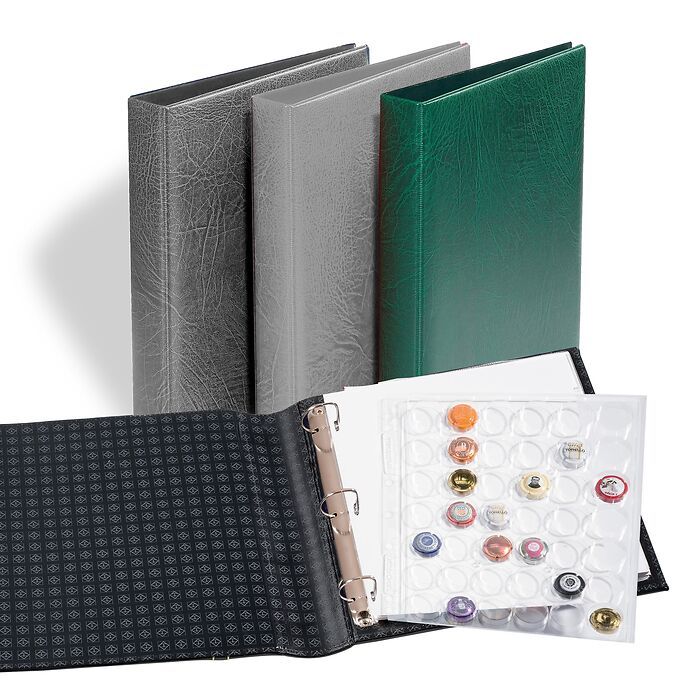 GRANDE F 3-RING BINDER with 4 ENCAP PAGES for CHAMPAGNE CAPS, Green