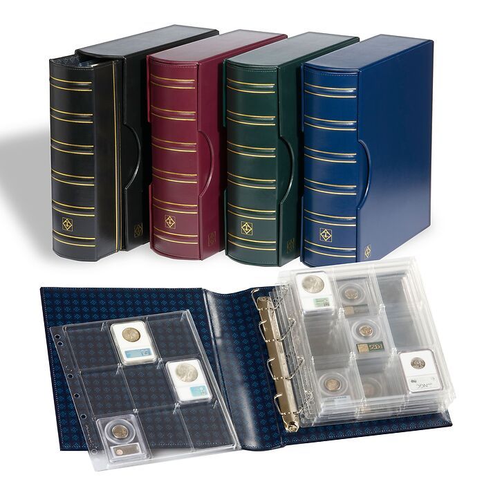 GRANDE CLASSIC G Coin Album Set with 6 ENCAP PAGES for Slabs, Blue