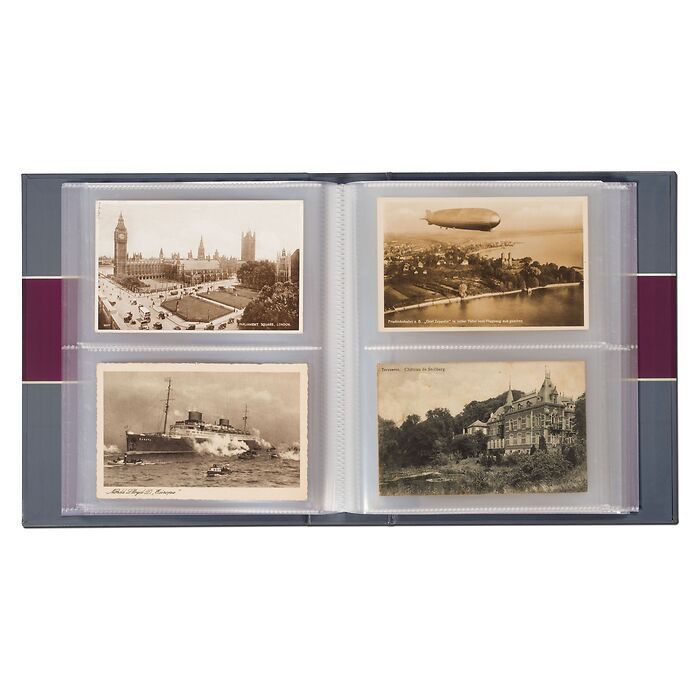 Small postcard album for historical postcards with 50 inbound polypropylene pages