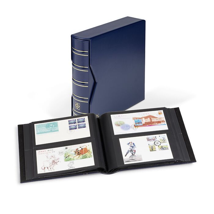 Album for 200 FDCs or covers in long format, incl. slipcase, blue