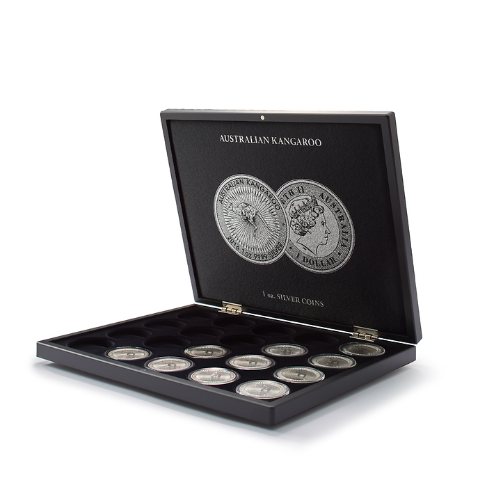VOLTERRA UNO Display Coin Case for 20 Australian Kangaroo 1 oz. Silver Coins in Capsules