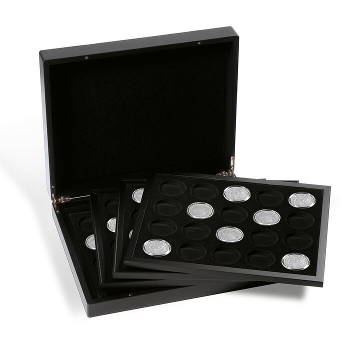 VOLTERRA QUATTRO presentation case for 80x coins in LIGHTHOUSE CAPS38, black