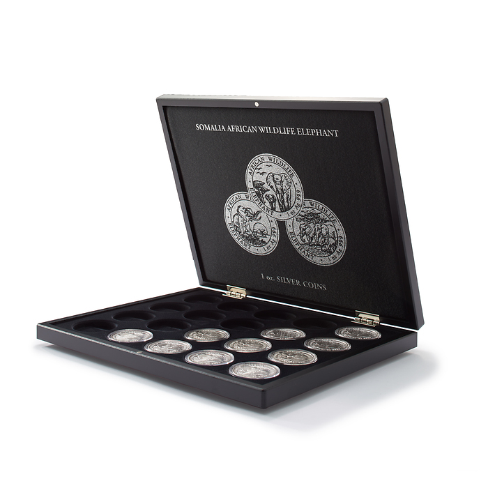 VOLTERRA UNO Display Coin Case for 20 Somalia Elephant 1 oz.Silver Coins in Capsules