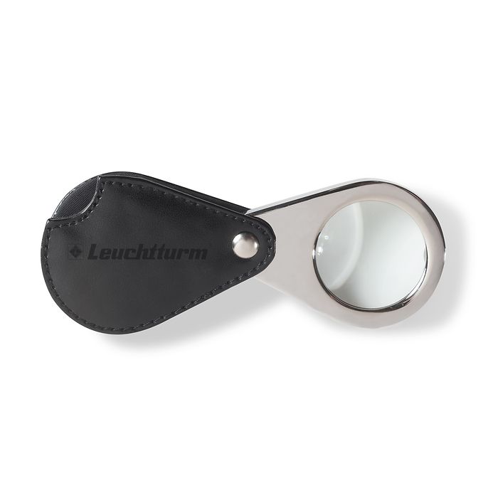 LU25 foldaway pocket magnifier with 3x magnification and black leather  protective case