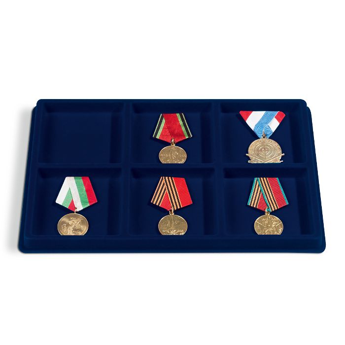 Coin tray L with 6 square compartments (95 mm), blue, pack of 2