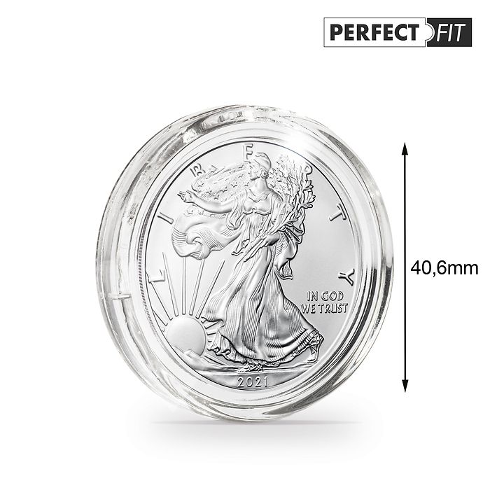 ULTRA coin capsules Perfect Fit for 1 oz. Silver 40,6 mm(e.g.American Eagle), pack of 10