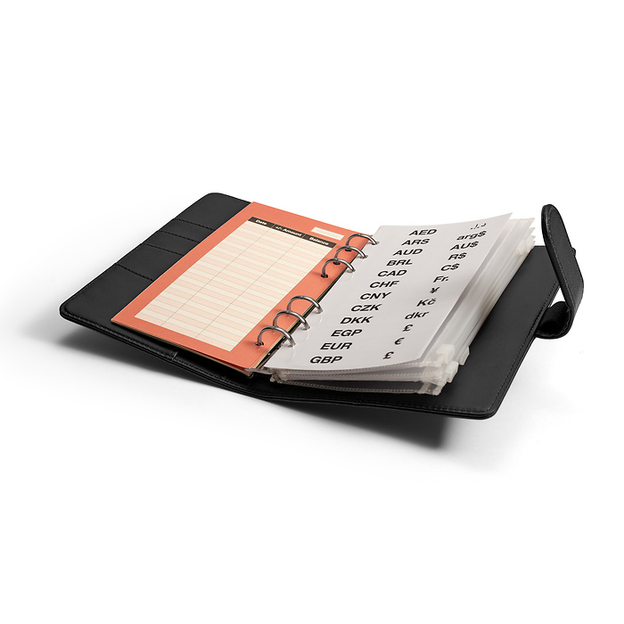 Tokyo Black - Travel Money ring binder incl. 5 zip pockets