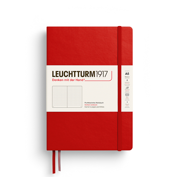 Notebook Medium (A5), Hardcover, 251 numbered pages, Cherry, dotted