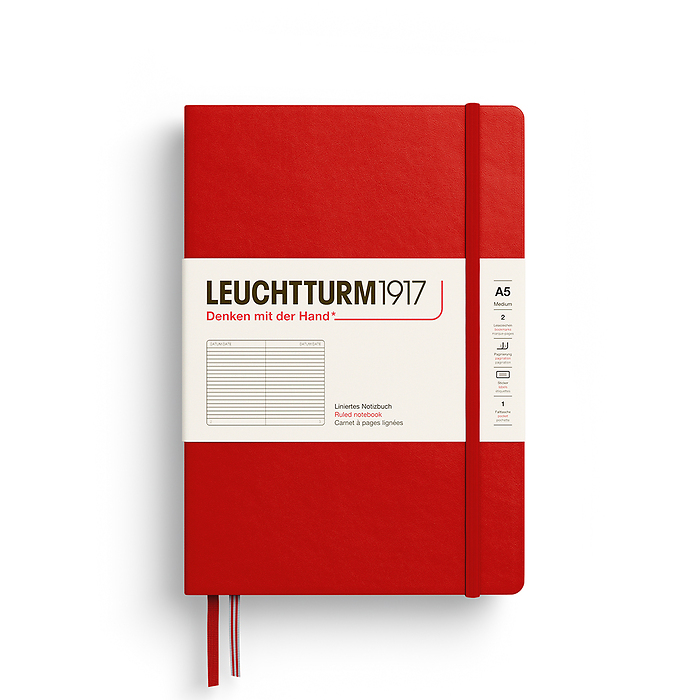 Notebook Medium (A5), Hardcover, 251 numbered pages, Cherry, ruled