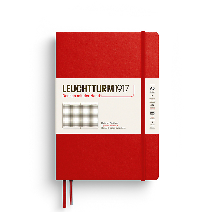 Notebook Medium (A5), Hardcover, 251 numbered pages, Cherry, squared