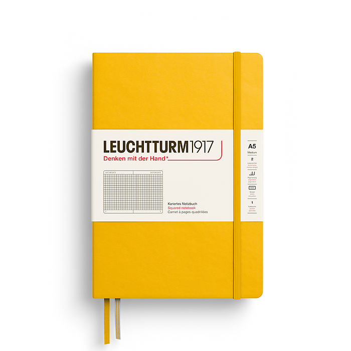 Notebook Medium (A5), Hardcover, 251 numbered pages, Sunflower, squared