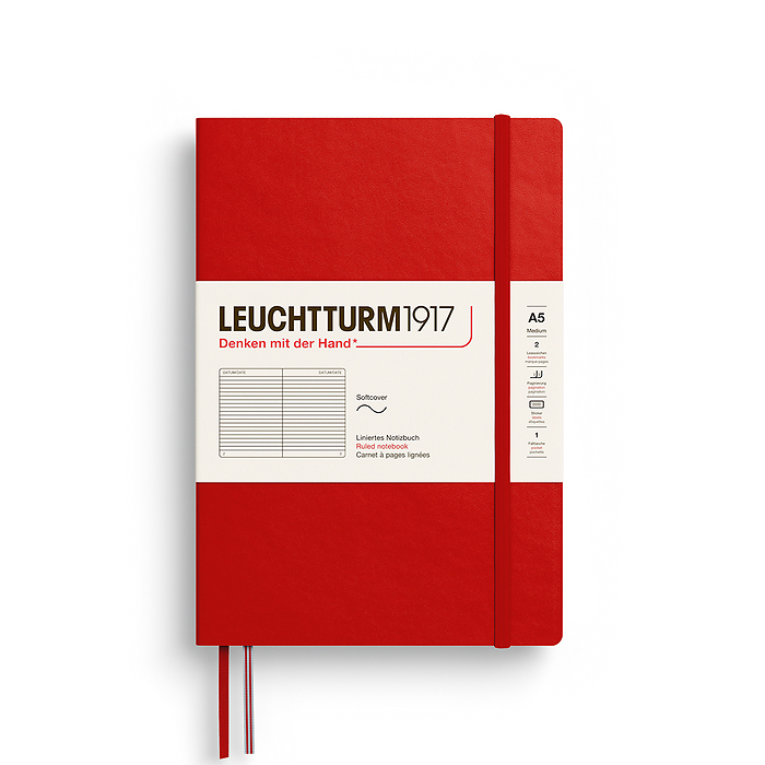 Notebook Medium (A5), Softcover, 123 numbered pages, Cherry, ruled
