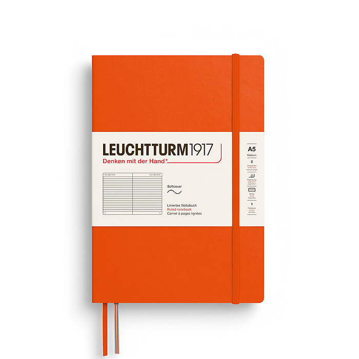 Notebook Medium (A5), Softcover, 123 numbered pages, Pumpkin, ruled