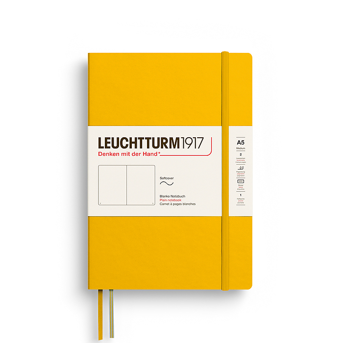 Notebook Medium (A5), Softcover, 123 numbered pages, Sunflower, plain