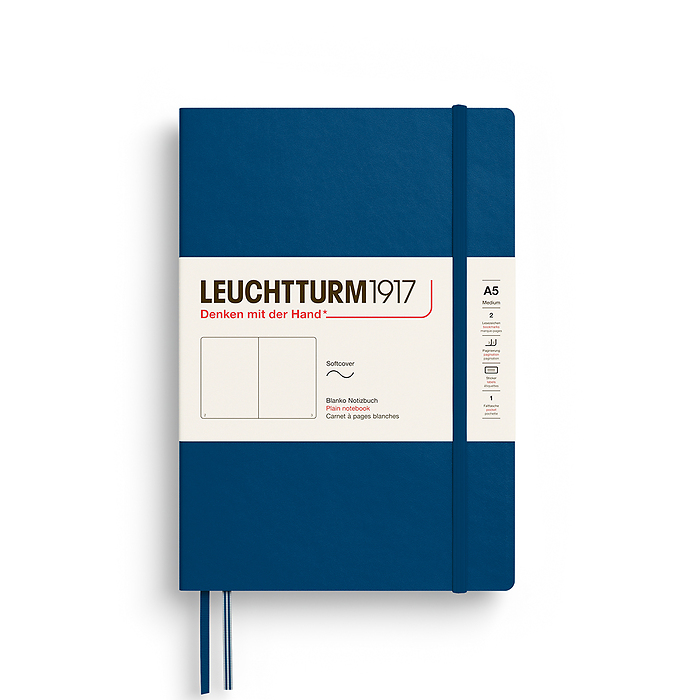 Notebook Medium (A5), Softcover, 123 numbered pages, Indigo, plain