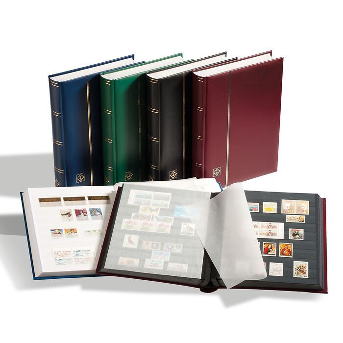 COMFORT Stockbooks - padded cover, black pages, clear strips, glassine interleaves