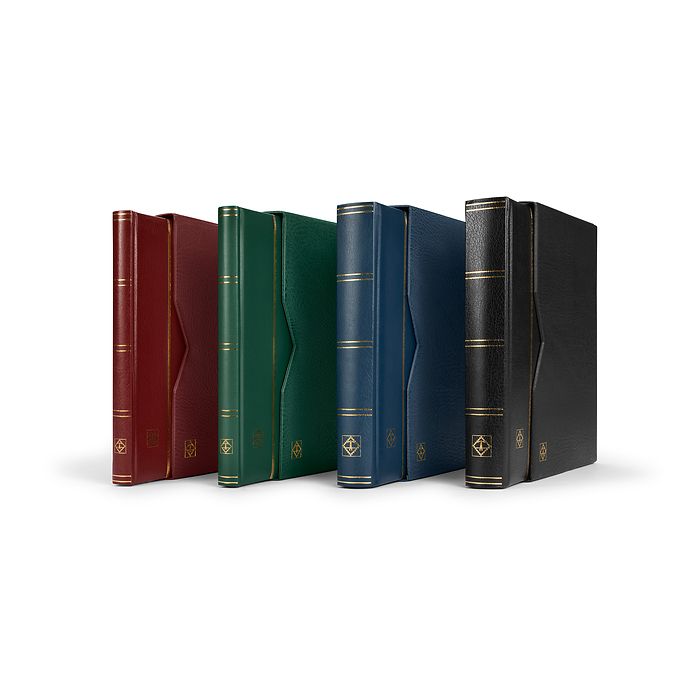 PREMIUM Stockbooks - padded leather cover, black pages, clear strips and interleaves